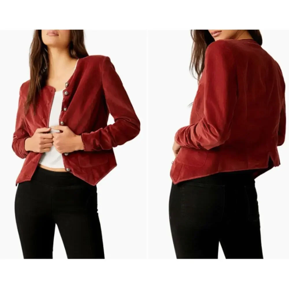 Free People We the Free Becky Stretch Velvet Jacket in Garnet Grotto - xs
